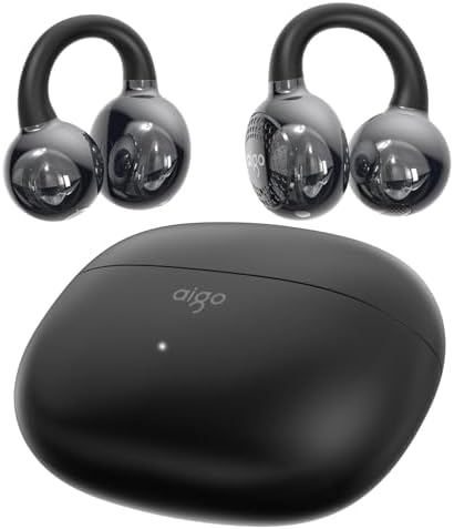aigo CA05 Open Ear Bluetooth 5.4 Earbuds – Waterproof Wireless Headphones with Clip-On Design, 50 Hours Playtime & Noise Reduction for i Phone, Android, and Laptop – Perfect for Active Lifestyles & Clear Conversations in Vibrant Purple