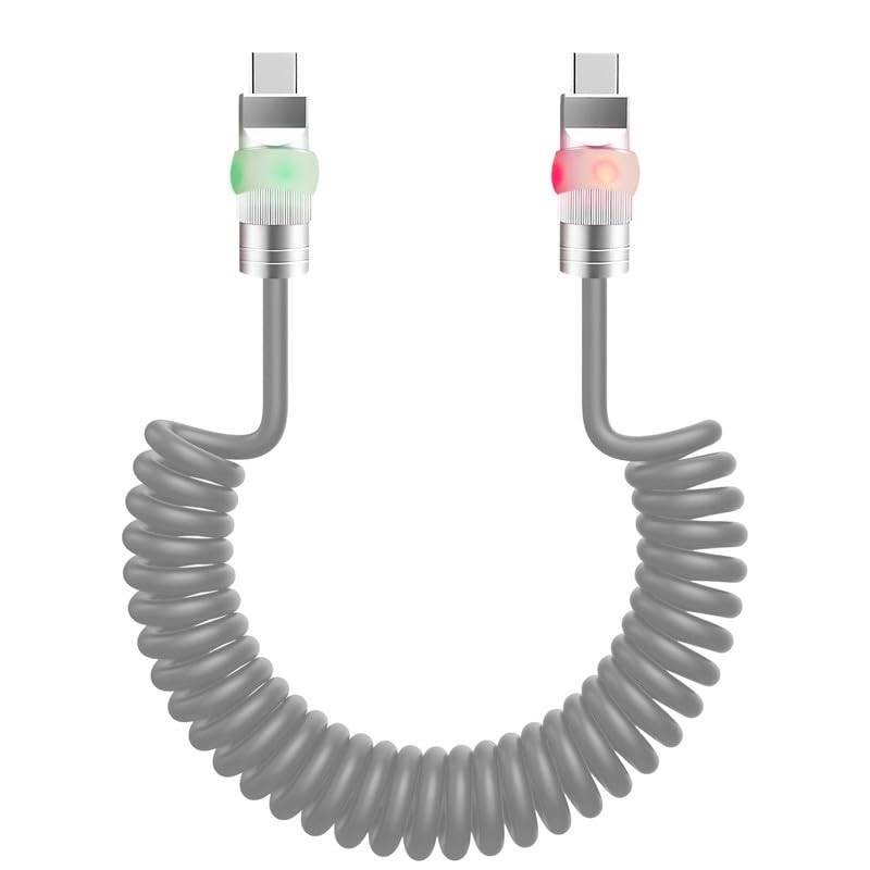Neon Chubby USB-C Charging Cable with Fast Charge and Adjustable Length – Coiled Design for Maximum Flexibility and Stunning Gradient Illumination (1.64 FT to 4.43 FT) – Durable and Stylish Accessory for Smartphones and Tablets, Enhancing Your Charging Experience with Eye-Catching Glow and Robust Performance