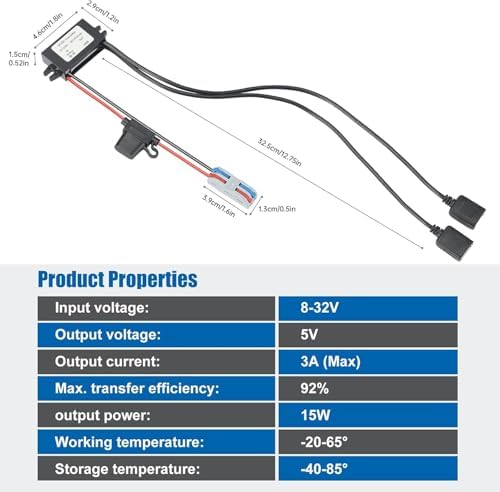 High-Efficiency Waterproof Dual USB DC/DC Adapter – 12/24 V to 5 V Converter with 3 A Output, Integrated Safety Fuse, and Compact Design for Reliable Vehicle Power Solutions and Outdoor Charging Needs