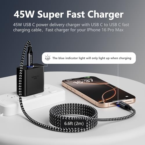 Revamp Your Power Routine with the i Phone 16 Pro Max Fast Charging Duo – 45 W USB-C Charger Blocks & 6.6 FT Type-C Cables for Ultra-Fast Power Delivery, Perfect for i Phone 16 Series & i Pad Pro Use – Essential for Home, Office, and Travel Efficiency