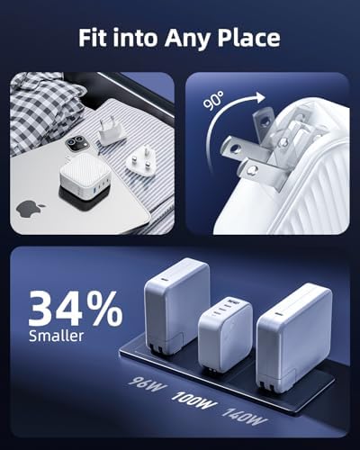 Ultra-Fast 100 W USB-C 4-Port Ga N Wall Charger – Compact and Travel-Friendly Power Adapter for Mac Book, i Phone, i Pad, Samsung Galaxy, and More – Optimal Multi-Device Charging with Foldable Plugs and Advanced Efficiency
