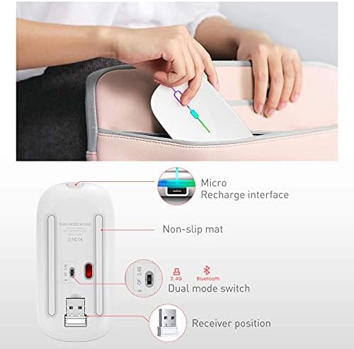 Sleek Bluetooth Wireless Mouse for Mac, Windows & i Pad – Ergonomic Design, High-Precision Navigation, Rechargeable & Dual-Mode Compatibility (Gray & Black) – Elevate Your Productivity with Clutter-Free Connectivity