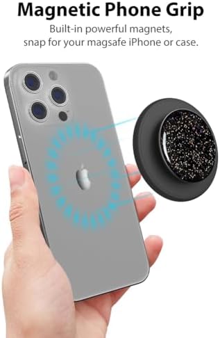 Mag Safe-Compatible Magnetic Phone Grip & Adjustable Kickstand – Classic Black Wireless Charging Ring Holder for i Phone with Effortless Attachment, Personalized Comfort & Enhanced Stability for On-the-Go Convenience