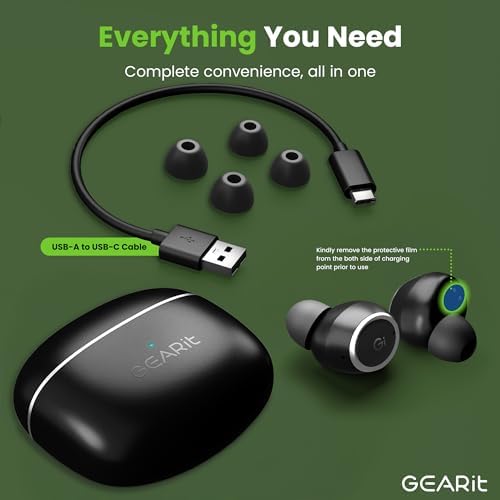 Elevate Your Audio Experience with GEARit True Wireless Bluetooth Earbuds – Seamlessly Compatible with i Phone & Android, 22-Hour Battery Life, and Advanced Active Noise Cancellation for Maximum Sound Clarity – Enjoy Immersive HD Audio, Effortless Smart Touch Controls, and Lightning-Fast 5.4 Bluetooth Connectivity for Your On-the-Go Lifestyle – Perfect for Commuters, Fitness Enthusiasts, and Everyday Use.