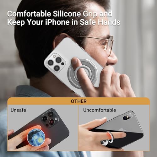 OPSO Magnetic Phone Ring Holder for Mag Safe – 360-Degree Rotating Silicone Finger Grip with Adjustable Kickstand Compatible with i Phone 16/15/14/13/12/Pro/Max & Samsung – Ultimate Hands-Free Essential for Enhanced Device Usability and Stylish Stability
