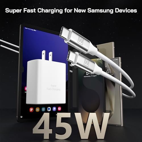 Dual-Pack 45 W Super Fast USB-C Charger with 6.6 ft Cables – Optimized PD/PPS Wall Charging Block for Samsung Galaxy S25/S24/S23 Ultra and Tab S8 – High-Efficiency Charging Solution for Home and Office Use