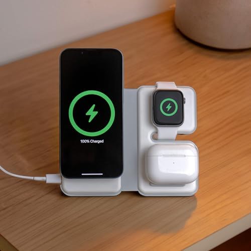 Versatile 3-in-1 Wireless Charging Station – 15 W Foldable Fast Charger for i Phone 15/14/13/12 Series, Apple Watch & Air Pods – Compact Travel Essential with Mag Safe Compatibility & Stylish Design for Seamless Device Powering