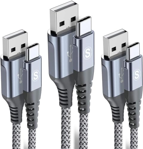 sweguard Premium USB Type C Charger Cable Trio – Versatile 3-Pack (6.6 ft, 3.3 ft, 1.5 ft) for i Phone 16, Samsung Galaxy S24, and Universal Devices – Fast Charging Nylon Braided Cords for Enhanced Durability and Performance – Ideal for Home, Office, and Travel