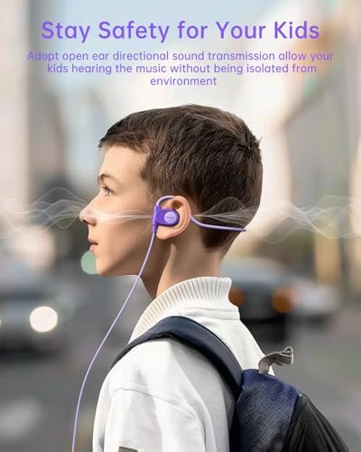 Kid-Friendly Open Ear Headphones – Vibrant Purple Lightweight Design for School and Outdoor Fun – Safe Air Conduction Technology with 3.5 mm Jack – Ultimate Comfort and Hearing Protection for Young Explorers