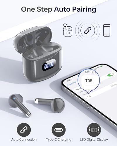 Advanced Bluetooth 5.3 Wireless Earbuds with 40-Hour Playtime – IPX7 Waterproof In-Ear Headphones for Unmatched Durability and Sound Quality – LED Charging Case Included, Built-In Microphone for Seamless Calls – Ideal for Active Lifestyles and Daily Use in Sleek Dark Gray