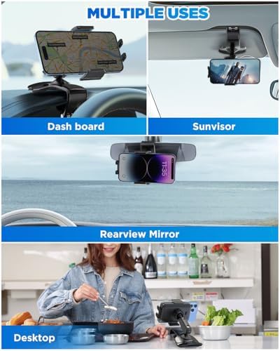 IPOW 360-Degree Rotation Car Dashboard Phone Clip Holder – Secure Smartphone Mount for i Phone 15, 14, 13 Pro Max & 4-7 Inch Devices – Premium Automotive Accessory for Hands-Free Navigation & Enhanced Safety in Any Vehicle