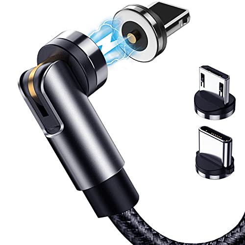 Terasako 5-Pack Magnetic Charging Cables – 540° Rotating Magnetic Connectors with LED Indicator – Versatile 90° Angle Design for Reduced Strain – Durable Nylon-Braided Cords in Black – Perfect for Smartphones, Tablets, and More – Enhanced Charging Speed & Compatibility