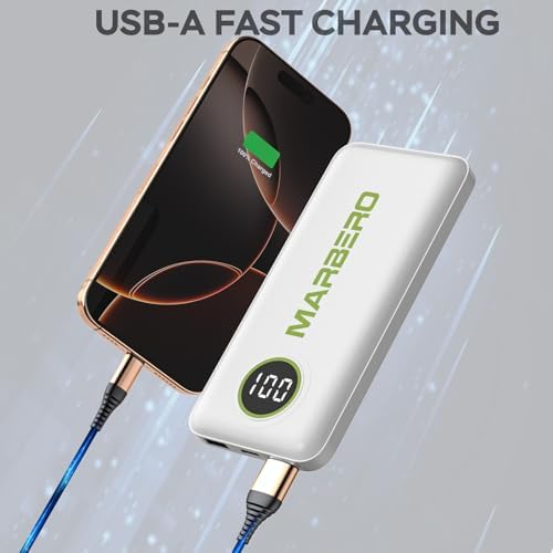 Ultra-Light MARBERO 10000 m Ah Power Bank – Fast Charging Slim Portable Charger with Dual USB-A and USB-C Ports for Smartphones, i Pads, and Laptops – Maximum Compatibility and Speed for On-the-Go Power Solutions