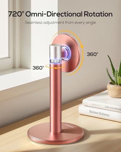 Nulaxy Premium Magnetic Aluminum Phone Stand with Dual Metal Rings – 360-Degree Rotating Adjustable Holder for Desk and Office – Universal Compatibility with Mag Safe Cases – Sleek Gray Design for Enhanced Productivity and Convenience