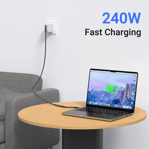 Innovative L-Shaped USB C Extension Cable (2 Pack, 6.6 Ft) – 240 W Power Delivery, 40 Gbps High-Speed Data Transfer, Durable Nylon Braided Design for i Phone 16, i Pad, Mac Book & Mag Safe – Optimal Flexibility for Tightly Spaced Connections
