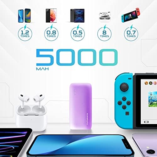Futurizta Tech® Pixy Mini 5000 m Ah Ultra-Compact Lavender Power Bank – Dual Port Fast Charger with 20 W PD Output & QC 3.0 for Seamless Device Compatibility – Lightweight Portable Charger with Carrying Pouch for On-the-Go Power Solutions
