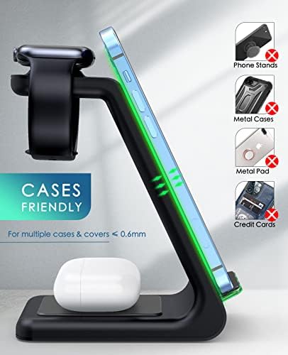 Sleek Pink 3-in-1 Wireless Charging Station: Fast Desk Charger for i Phone 16/15/14/13/12 Pro Max, Apple Watch Series 10-3, and Air Pods 4/3/2 Pro – Enhanced Compatibility & Space-Saving Design for Effortless Charging Efficiency