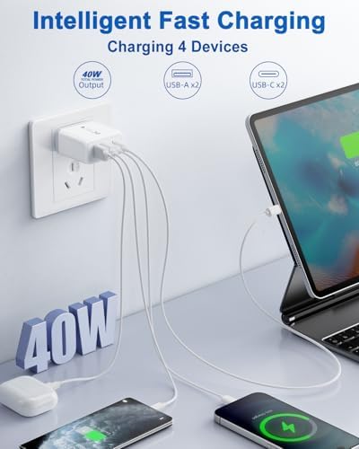 40 W USB C Fast Charger Block – Dual Pack 4-Port Power Delivery Wall Plug with Quick Charge 3.0 for i Phone 16/15/14/13/12/11 Pro Max, Samsung Galaxy & More – High-Speed Multi-Device Charging Solution – Ideal for Home, Office & Travel
