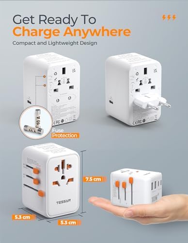 TESSAN 100 W Ga N Travel Adapter with 5 USB Ports – Universal Power Converter for Global Charging in 200+ Countries, Fast Charging Solution for Laptops, Smartphones & Tablets – Compact & Lightweight Design for Effortless Portability