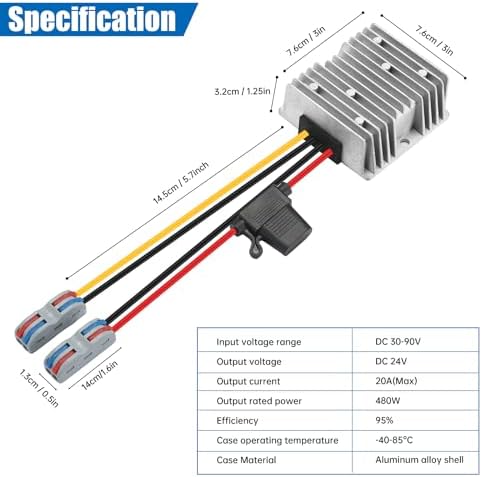 High-Efficiency Waterproof DC/DC Buck Converter: Versatile 20-90 V to 12 V Voltage Regulator for Automotive LED Systems and Heavy-Duty Applications – 20 A Output, 240 W Power Capacity for Reliable Performance in Challenging Environments