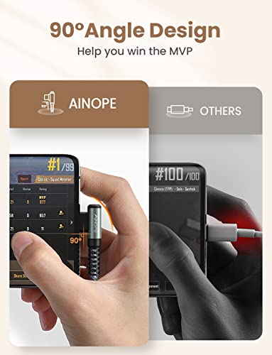 AINOPE Right Angle USB C Cable – 2-Pack (10 ft + 10 ft) Fast Charging 3.1 A Nylon Braided Charger for Enhanced Device Compatibility, Ideal for Gaming and Multitasking, Durable Black Design