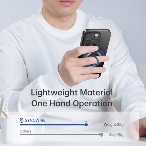 Syncwire Magnetic Phone Ring Holder – Titanium Alloy Kickstand for i Phone 12-16 Pro Max & Compatible Android Devices – Ergonomic Design, Enhanced Mag Safe Stability, Lightweight Grip for Ultimate Hands-Free Convenience