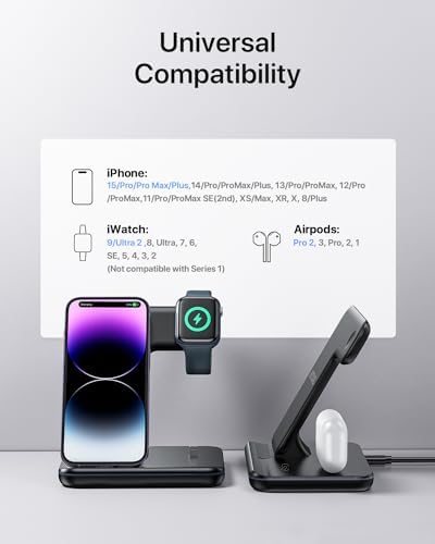 Intoval 3-in-1 Wireless Charging Station for Apple Devices – Fast Charging Hub Compatible with i Phone 15/14/13, Apple Watch Series 9/8/Ultra/7/6/SE, and Air Pods Pro – Sleek Z5 White Design for Efficient Desk Organization and Enhanced Compatibility