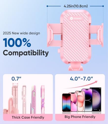 VICSEED Military-Grade Adjustable Phone Holder for Cars – Unmatched 95+ lbs Suction Power for Secure Dashboard, Windshield & Vent Mounting – Universal Compatibility with i Phone & Android – Ultimate Convenience for Safe Driving