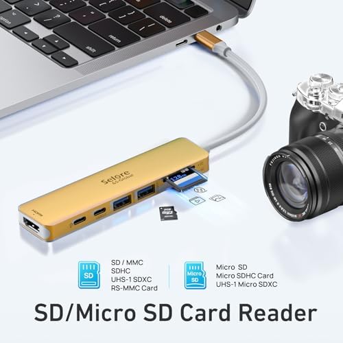 Ultimate 7-in-1 USB C Hub HDMI Adapter for Mac Book Pro & Air – High-Speed 4 K HDMI, Dual USB 3.0, SD/TF Card Reader, and 100 W Power Delivery – Compact and Durable Dongle for Seamless Connectivity with Dell XPS & Lenovo Think Pad