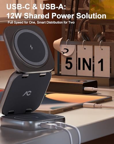 Revolutionize Your Charging Experience with AC Island 5-in-1 Portable Travel Wireless Charger – Fast 15 W Magnetic Stand for i Phone 16/15/14/13, Apple Watch & Air Pods, Includes 35 W Adapter, Ideal for On-the-Go Lifestyle and Enhanced Compatibility
