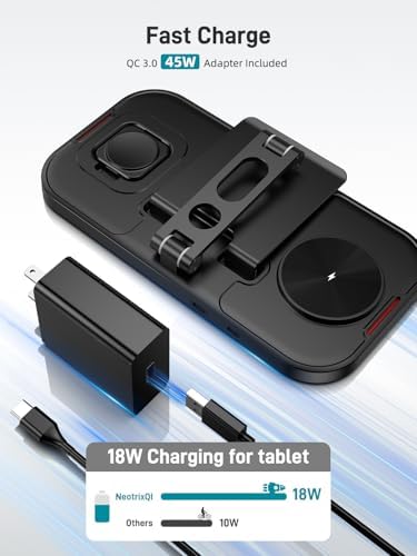 Revolutionary 4-in-1 Wireless Charging Station for Samsung Devices – High-Speed Dock for Galaxy S24 Ultra, S23 Ultra, Tablets, Watch 7 & Buds – Compact Foldable Aluminum Design for Efficient Travel & Multi-Device Charging – Essential On-the-Go Power Hub for Seamless Connectivity