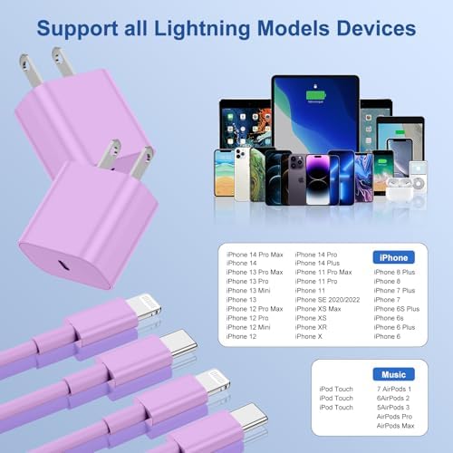 Lightning-Fast 20 W Apple Charger with MFi Certification – 6 ft USB-C to Lightning Cable Included for i Phone 14 Pro Max/14/13 Pro/12 Mini/12/11 & i Pad Air – Compact Power Block for Ultimate Portability and Rapid Charging Efficiency