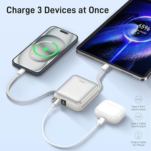 Ultra-Fast 22.5 W Mini Power Bank: 10,000 m Ah Portable Charger with Built-in Cables & LED Display | Charge 3 Devices Quickly | Sleek Design for Travel | Ideal for i Phone, Samsung, Android | Durable & Safe Power Supply for Everyday Use