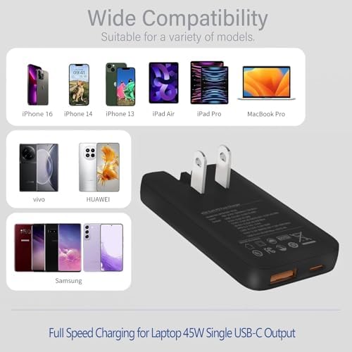 Rapid Charge 45 W Dual-Port USB-C Travel Wall Charger – Efficient, Compact Power Adapter with Power Delivery 3.0 for i Phone 16/15, i Pad Air, Galaxy S24/S23 – Ultimate Solution for Quick Dual Device Charging on the Go