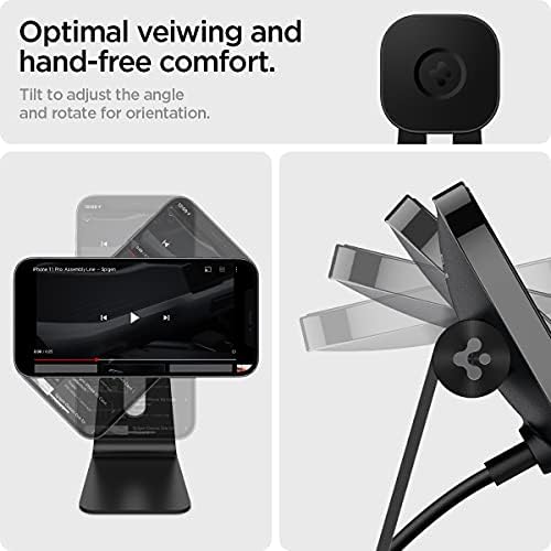 Spigen One Tap Mag Fit Wireless Charger Mount for i Phone 16/15/14/13/12 & Air Pods Pro – Effortless Magnetic Charging Stand with Innovative One Tap Technology, Sophisticated Black Finish, Enhanced Mag Safe Support, and Non-Slip Stability for Seamless Home and Office Charging Solutions