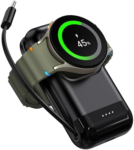 Versatile 2-in-1 Portable Charger: 6000 m Ah High-Capacity Watch and Phone Charger for Galaxy Watch 7/Ultra/6/5 Pro/4/Active 2 & Samsung Galaxy S25 Ultra/S24 Ultra/Z Fold6/Z Flip6 – Fast Charging, Lightweight Design for On-the-Go Power Solutions
