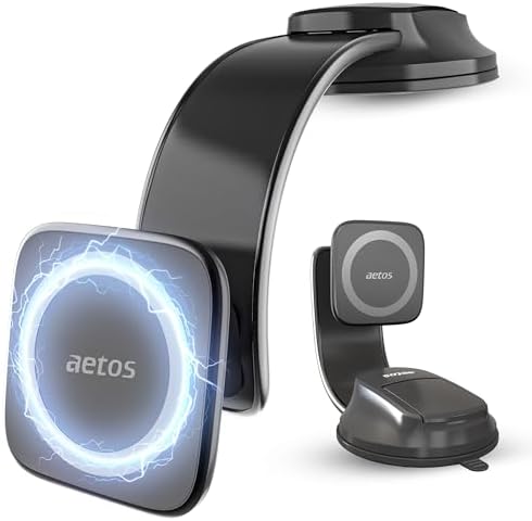 Aetos Mag Safe Car Mount: Ultimate 360° Rotatable Phone Holder for i Phone 15/14/13/12 Pro/Plus/Max & Android Devices – Adjustable Alloy Arm for Custom Positioning, Sleek Modern Design Enhances Vehicle Aesthetics, Effortless Hands-Free Navigation & Calls, Durable Yet Lightweight for Everyday Use – Elevate Safety and Convenience on the Road