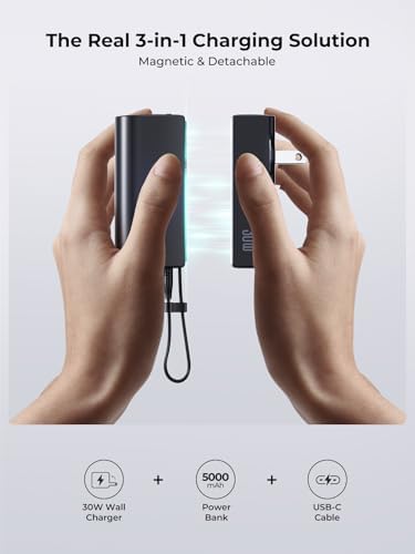 THREEKEY Portable Power Bank 5000 m Ah with 20 W PD Fast Charging – Travel-Friendly Charger for i Phone 16/15, Samsung Galaxy, i Pad Air/Pro & Google Pixel – Includes 30 W Ga N Wall Charger for Enhanced Charging Speed and Compatibility