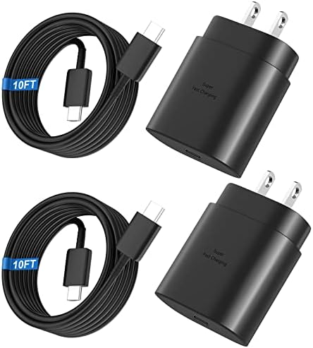 High-Speed 25 W Type C Wall Charger for Samsung Galaxy S25 Series – Includes Dual 10 FT USB-C Cables for Enhanced Flexibility and Safety – Lightning-Fast Charging with Compact Design for Travel Enthusiasts and Everyday Users