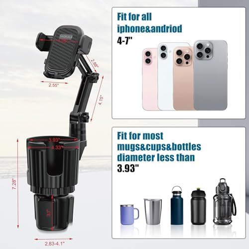 Versatile 2-in-1 Car Cupholder Phone Holder Mount – Securely Fits 4-7″ Smartphones with Expandable Base and 360° Rotating Neck for Ultimate Convenience – Perfect for Navigation and Hands-Free Calls – Durable Design for Long Journeys – Universal Compatibility with Most Beverage Bottles – Essential Vehicle Accessory for Enhanced Driving Experience