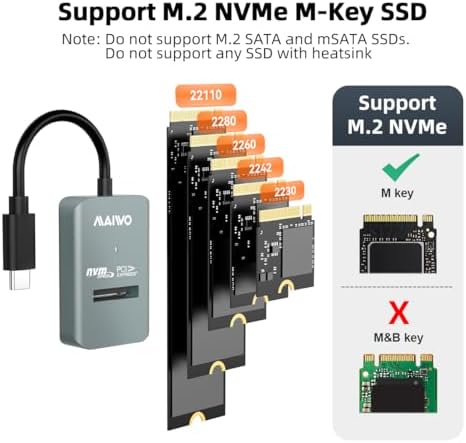 MAIWO Tool-Free M.2 NVMe SATA SSD to USB-C Adapter – 10 Gbps High-Speed Docking Station with UASP & Trim Support, 8 TB Capacity, Ultimate Storage Expansion for Professionals and Creatives