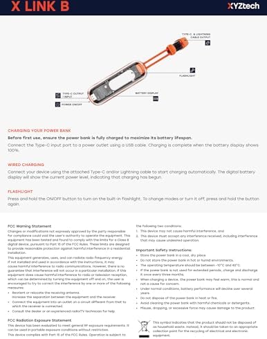 Ultimate Travel Companion: X Link B 10,000 m Ah Power Bank with Dual USB-C & Lightning Cables, Fast Charging, Flashlight Feature, i Phone & Samsung Compatible, Sleek Orange Design for On-the-Go Power