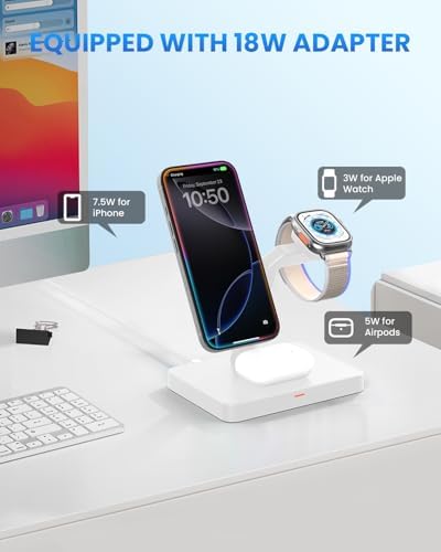 Joy Geek 3-in-1 Foldable Wireless Charging Station for Mag-Safe i Phone – Ultimate Travel Dock for i Phone 12-16 Pro Max, Apple Watch Series 4-10, and Air Pods Pro 2/3/4 – Fast, Compact, and Convenient Power Solution for On-the-Go Charging