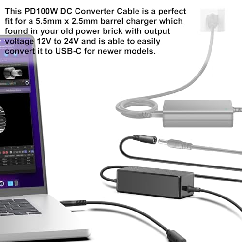 HKY PD100W DC5525 to USB-C Charging Cable DC5.5mmx2.5mm Round Female to Type-C Charger Power Adapter Cable for Laptop Tablet Phone Porable Power Station & All USB-C Connector Device – Enhanced Compatibility and Speed
