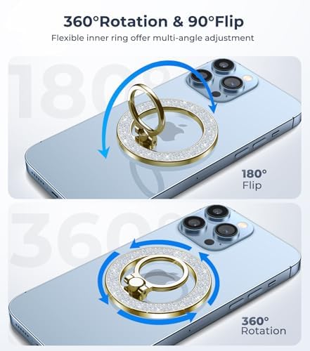 Chic Glitter Magnetic Phone Ring Holder for Mag Safe – Stylish Finger Grip Stand for i Phone, Kindle & Smartphones, Enhanced Stability with Versatile Compatibility for Pop Sockets – Elevate Your Daily Mobile Experience with Glamour and Functionality