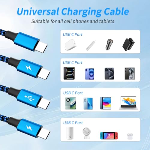 240 W 4-in-1 USB C Charging Cable – 6 FT Multi-Device Power Solution with LED Indicator for i Phone 16/15/14 Pro, Mac, i Pad, Samsung S25/S24 – Fast Charging Compatibility, Durable Design for Home & Travel