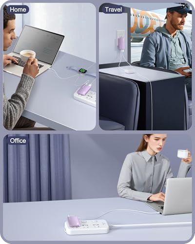 Sleek Purple 65 W Ga N Multi-Port USB Wall Charger – Ultra-Slim Travel Adapter with Dual Type-C & USB-A Ports for Rapid Charging of Mac Book Pro, i Phone 16/15/14, i Pad Pro, and Pixelbook – Compact, Stylish, and Versatile Power Solution for All Devices
