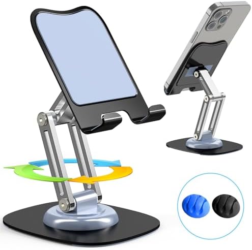 Cell Phone Stand, Fully Adjustable Foldable Desktop Phone Holder, 360 Degree Rotating Desktop Phone Stand for Recording Compatible with iPhone 16 15 14 13 12 Pro Xs Max Xr All Phones, Blue – Enhanced Compatibility and Speed