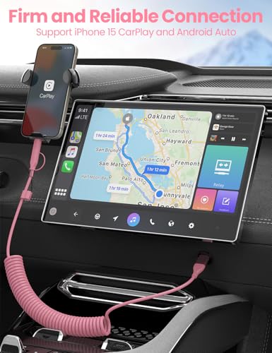 Dual-Function Coiled USB-C & Lightning Charging Cable 3 FT – 60 W Fast Charge for i Phone 15/16 & Samsung Galaxy – Perfect for Apple Car Play & Android Auto Integration (Sleek Black) – Enhanced Durability & Space-Saving Design