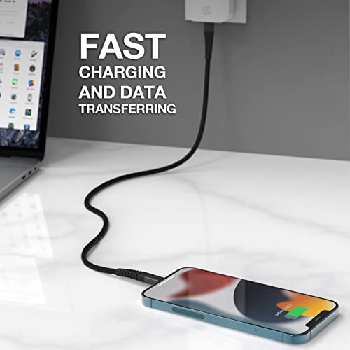 Scosche Ci4 B4 SG-SP MFi Certified Strikeline 4 ft Braided Lightning & USB-C Charging Cable – Fast, Durable, and Stylish Power Solution for Seamless Device Compatibility in Space Gray